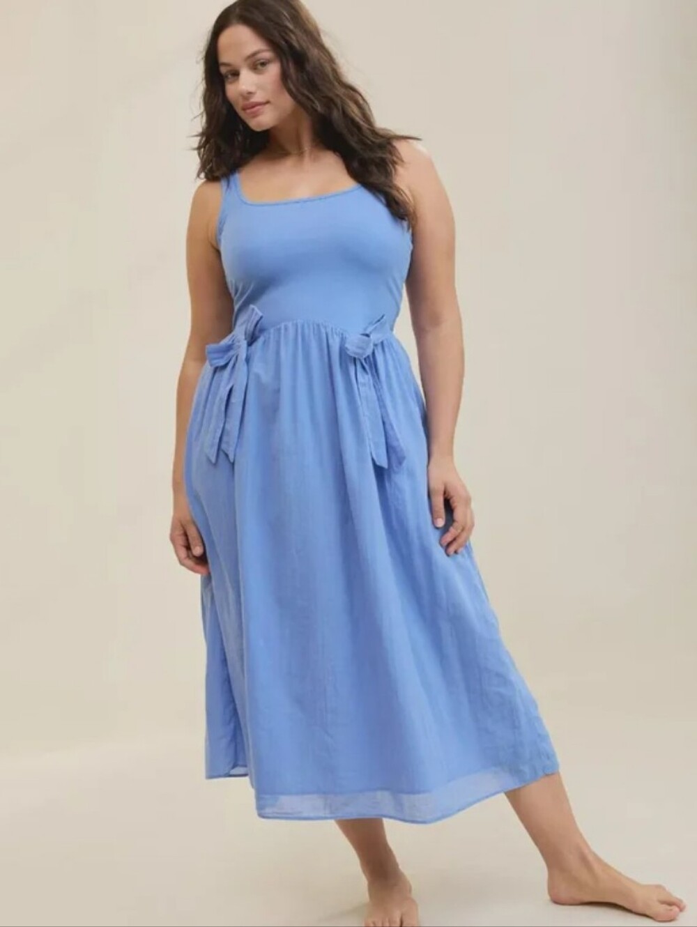 aerie Light Blue Midi Tie-Waist Sundress